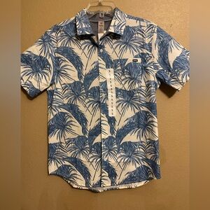 Men's Blue Palm Print Patio Button Down Shirt Size Small NEW